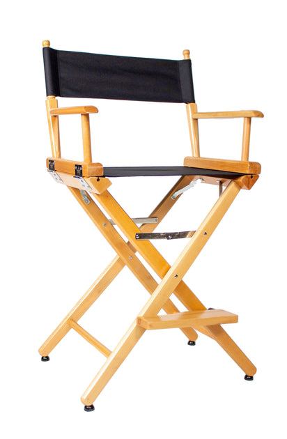 Filmcraft Professional Grade Director's Chair - Medium 24" Seat Height, Natural Wood Finish, Black Canvas, Foldable Footrest